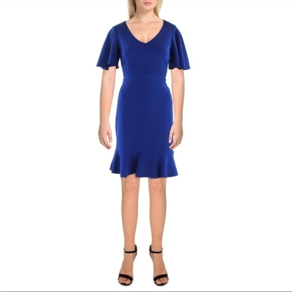 Kasper Flutter Sleeve  Elegant Blue Sheath Dress